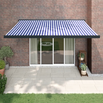 Copertină retractabilă albastru/alb, 4x3 m, textil/aluminiu - Img 1
