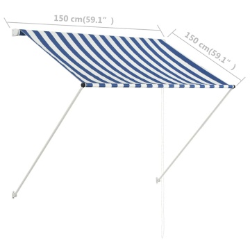 Copertină retractabilă, albastru și alb, 150 x 150 cm - Img 7