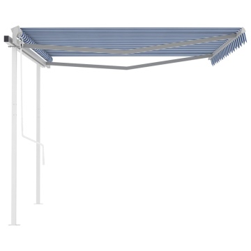 Copertină retractabilă automat cu stâlpi, albastru&alb, 4x3,5 m - Img 8