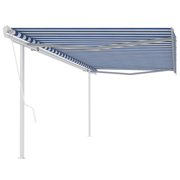 Copertină retractabilă automat, cu stâlpi, albastru&alb 5x3,5 m - Img 1