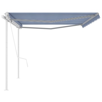 Copertină retractabilă automat, cu stâlpi, albastru&alb 5x3,5 m - Img 4