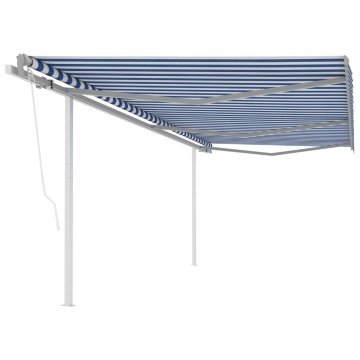 Copertină retractabilă automat, cu stâlpi, albastru&alb 6x3,5 m - Img 1