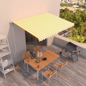 Copertină retractabilă automat, galben și alb, 400x350 cm - Img 1