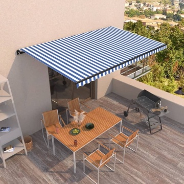 Copertină retractabilă manual, albastru și alb, 500x350 cm - Img 1