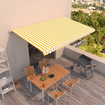 Copertină retractabilă manual, galben și alb, 500x300 cm - Img 1