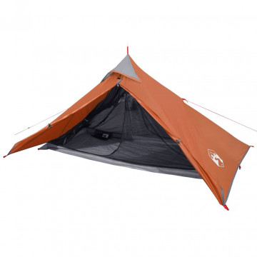 Cort camping 1 persoane gri/portocaliu 255x153x130cm tafta 185T - Img 4