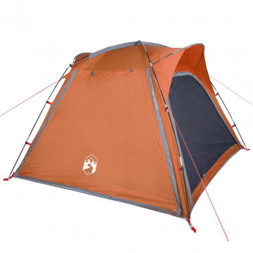 Cort camping 4 persoane gri/portocaliu 240x221x160cm tafta 185T - Img 5