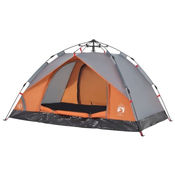 Cort camping cupolă 3 persoane, gri/portocaliu, setare rapidă - Img 4