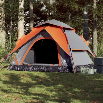 Cort camping cupolă 5 persoane, gri/portocaliu, setare rapidă - Img 1