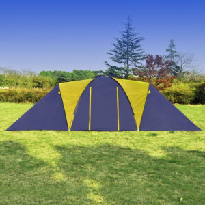 Cort camping material textil, 9 persoane, albastru și galben - Img 5