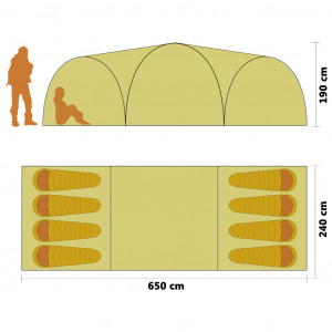 Cort camping tip iglu, 8 persoane, galben, 650 x 240 x 190 cm - Img 4