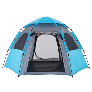 Cort de camping cabană 4 persoane albastru cu eliberare rapidă - Img 6