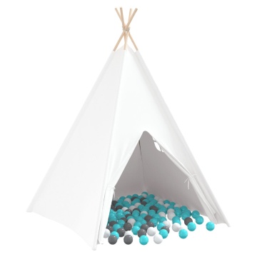 Cort tip teepee pentru copii cu geantă piersică și bile de joacă alb - Img 2