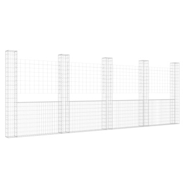 Coș de gabion în formă de U cu 5 stâlpi, 500x20x200 cm, fier - Img 2