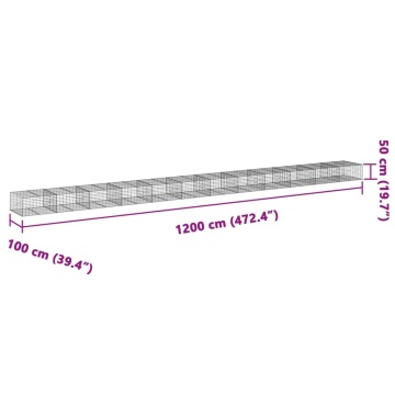 Coș gabion cu capac, 1200x100x50 cm, fier galvanizat - Img 6
