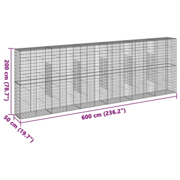 Coș gabion cu capac, 600x50x200 cm, fier galvanizat - Img 6