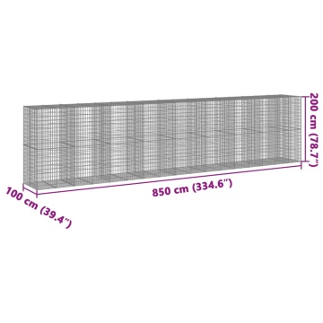 Coș gabion cu capac, 850x100x200 cm, fier galvanizat - Img 6