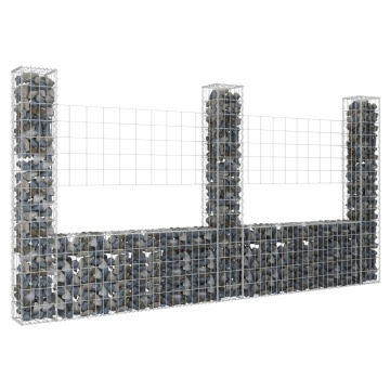 Coș gabion în formă de U cu 3 stâlpi, 260x20x150 cm, fier - Img 1