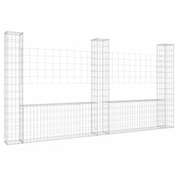 Coș gabion în formă de U cu 3 stâlpi, 260x20x150 cm, fier - Img 2