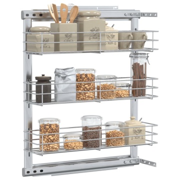 Coș sârmă bucătărie retractabil 3 raft argintiu 47x15,5x55,5 cm - Img 3