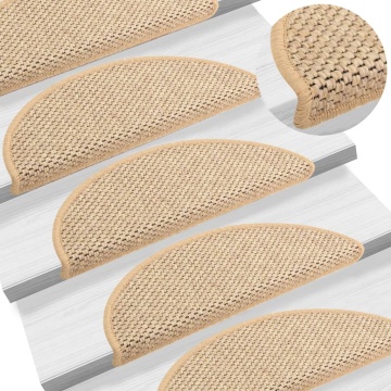 Covorașe scări autoadezive 15 buc. bej deschis 65x21x4cm sisal - Img 1