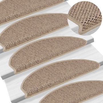 Covorașe scări autoadezive 15buc nisipiu 65x21x4cm aspect sisal - Img 1