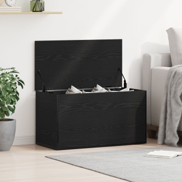 Cufăr de depozitare Negru Stejar 84x42x46 cm din lemn - Img 1