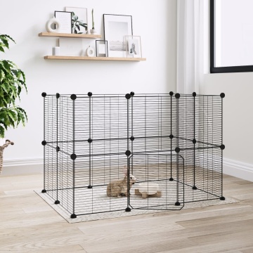 Cușcă animale de companie cu ușă 20 panouri negru 35x35 cm oțel - Img 1