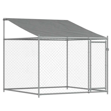 Cușcă de câini cu acoperiș și ușă gri, 2x2x2 m, oțel galvanizat - Img 2