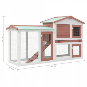 Cușcă exterior pentru iepuri mare maro&alb 145x45x85 cm lemn - Img 5