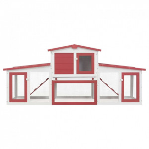 Cușcă exterior pentru iepuri mare roșu&alb 204x45x85 cm lemn - Img 3