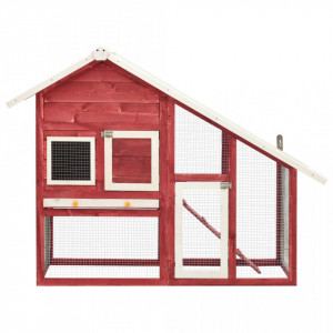 Cușcă iepuri, roșu/alb,140 x 63 x 120 cm, lemn masiv de brad - Img 2
