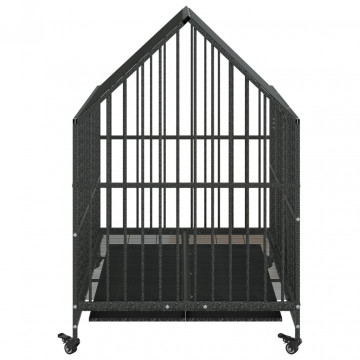 Cușcă pentru câini cu roți, negru, oțel galvanizat - Img 5