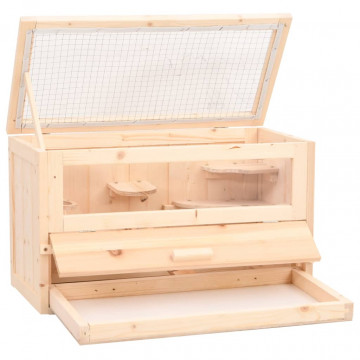 Cușcă pentru hamsteri, 60x30x35 cm, lemn masiv de brad - Img 3