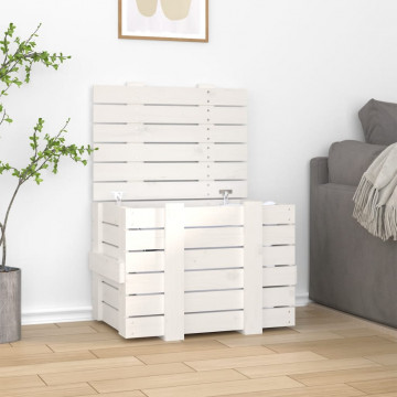 Cutie de depozitare, alb, 58x40,5x42 cm, lemn masiv de pin - Img 1