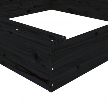 Cutie de nisip pătrată cu scaune, negru, lemn masiv de pin - Img 6