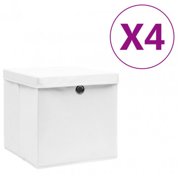 Cutii depozitare cu capace, 4 buc., alb, 28x28x28 cm - Img 1