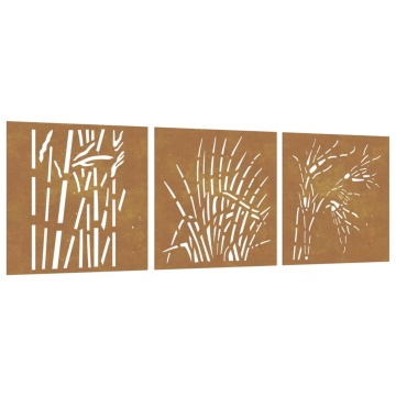 Decor de perete 3 buc. 55x55 cm model iarba oțel Corten - Img 2
