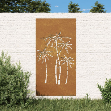 Decor de perete de grădină 105x55 cm design palmier oțel corten - Img 1