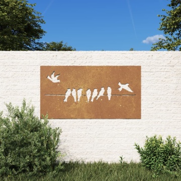 Decorațiune perete grădină 105x55 cm design păsări oțel Corten - Img 1