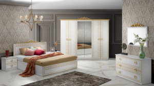 Dormitor olimp bianco, dulap 261 cm, pat 160 x 200, 2 noptiere, comoda - Img 1