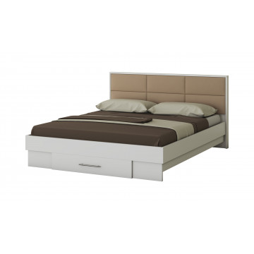Dormitor Solano, alb, dulap 150 cm, pat cu tablie tapitata camel 160x200 cm - Img 2