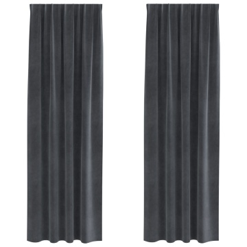 Draperii blackout cu bandă superioară 2 bucăți Gri deschis Catifea - Img 2
