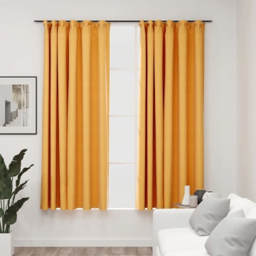 Draperii opace aspect in, cârlige, 2 buc., galben, 140 x 175 cm - Img 1