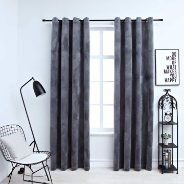 Draperii opace cu inele, 2 buc., antracit, 140x245 cm, catifea - Img 1