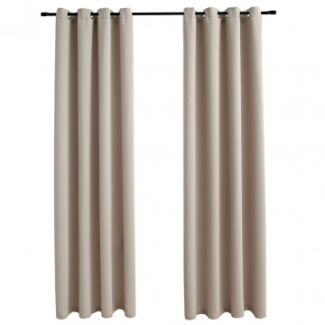 Draperii opace cu inele metalice, 2 buc., bej, 140 x 175 cm - Img 2
