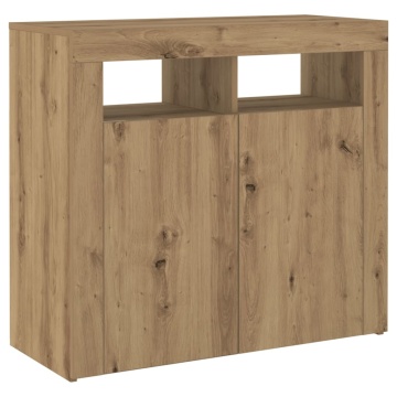 Dulap cu lumini LED stejar artizanal 80x35x75 cm lemn prelucrat - Img 5