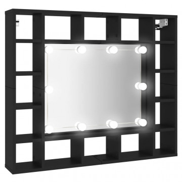 Dulap cu oglindă cu LED, negru, 91x15x76,5 cm - Img 2