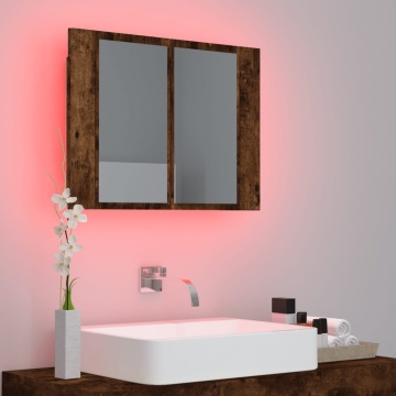 Dulap cu oglindă & LED stejar fumuriu 60x12x45 cm lemn compozit - Img 4