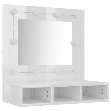 Dulap cu oglindă și LED, alb extralucios, 60x31,5x62 cm - Img 4